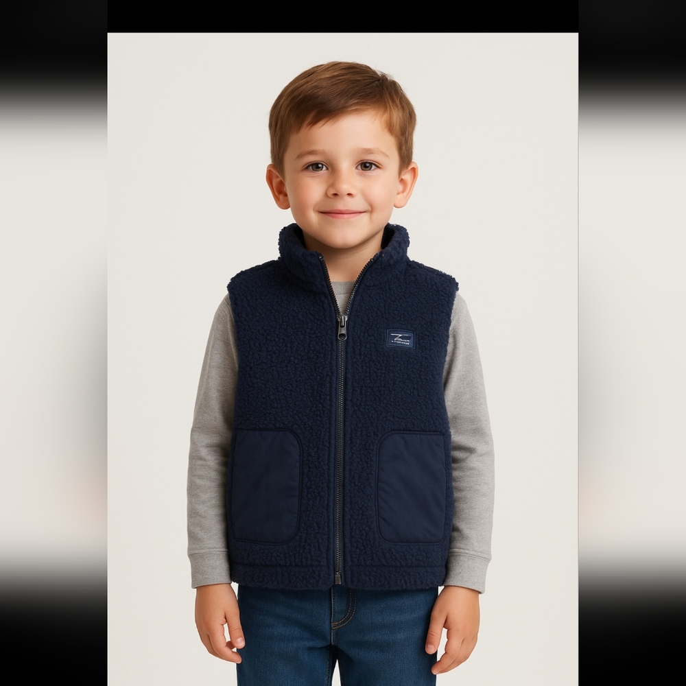 Bass sherpa Fleece vest Si Boys Navy Blue Outterwear Sleeveless Zip Jacket